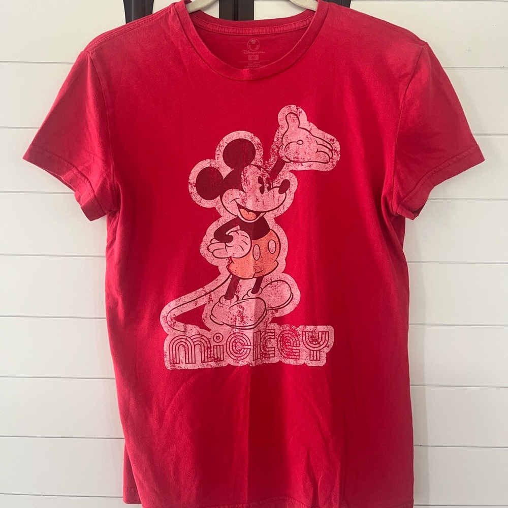 Disney Red Vintage Distressed Mickey Mouse T-Shirt Medium